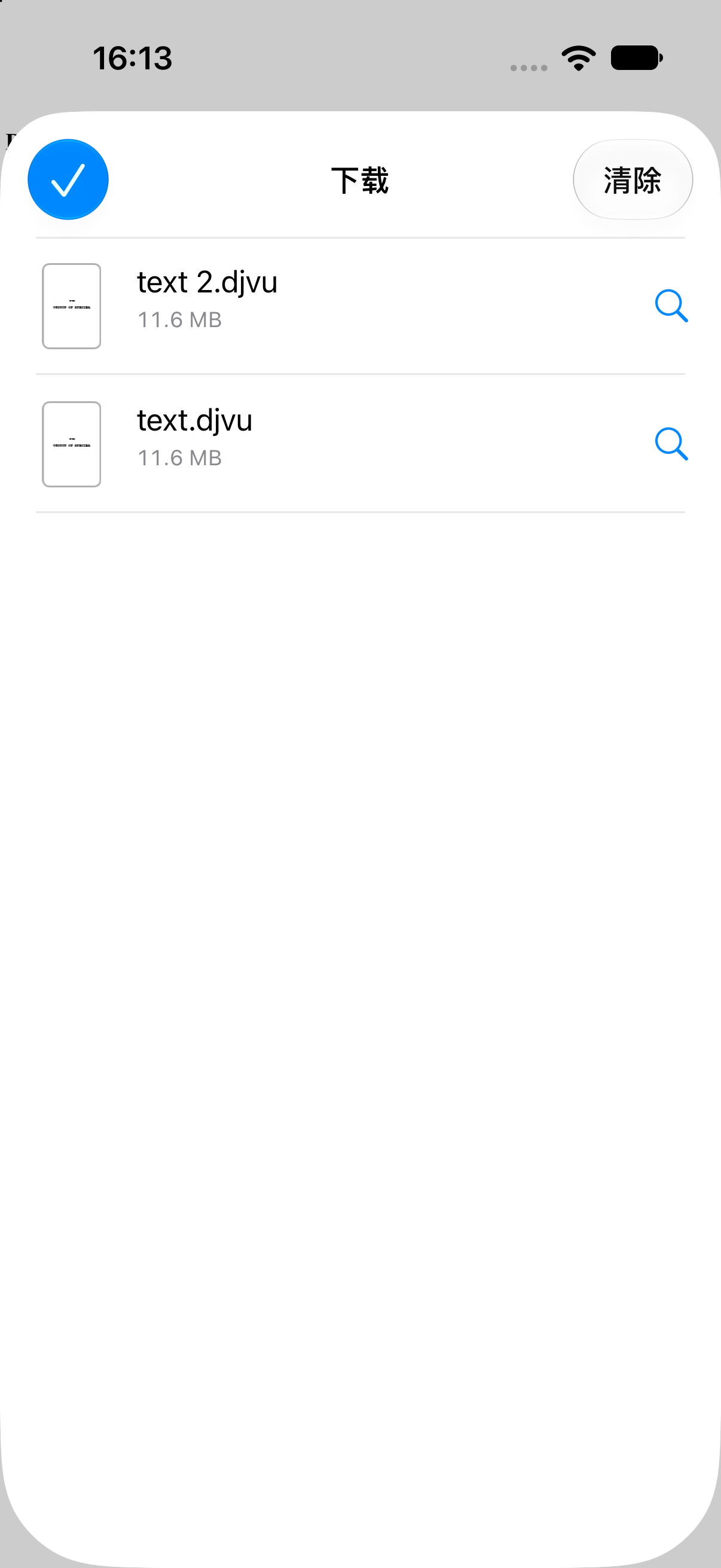 Safari 中已完成的 DjVu 下载。