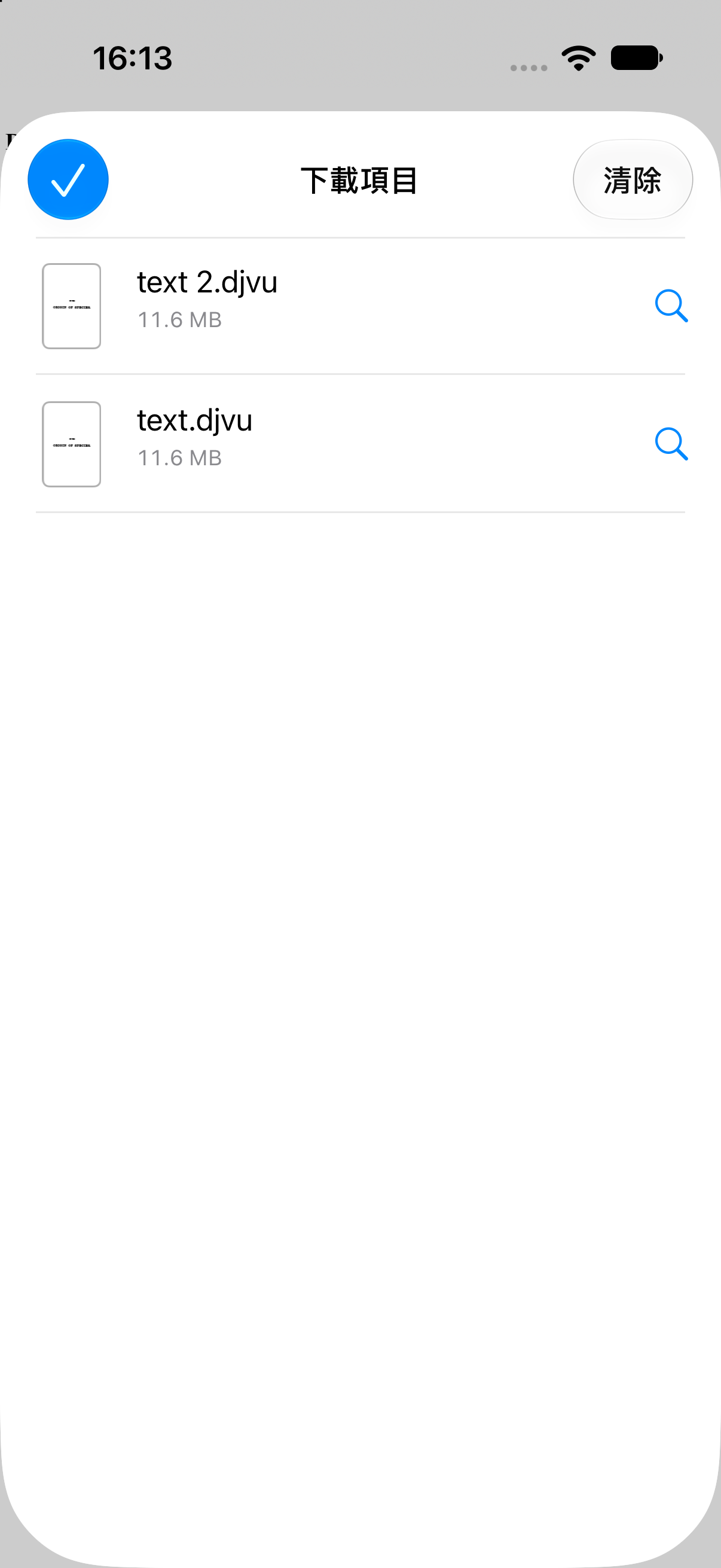 Safari 中已完成的 DjVu 下載。