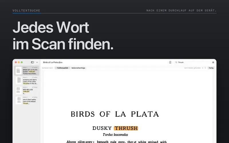 Dokumentsuche mit hervorgehobenen Treffern auf der Seite.