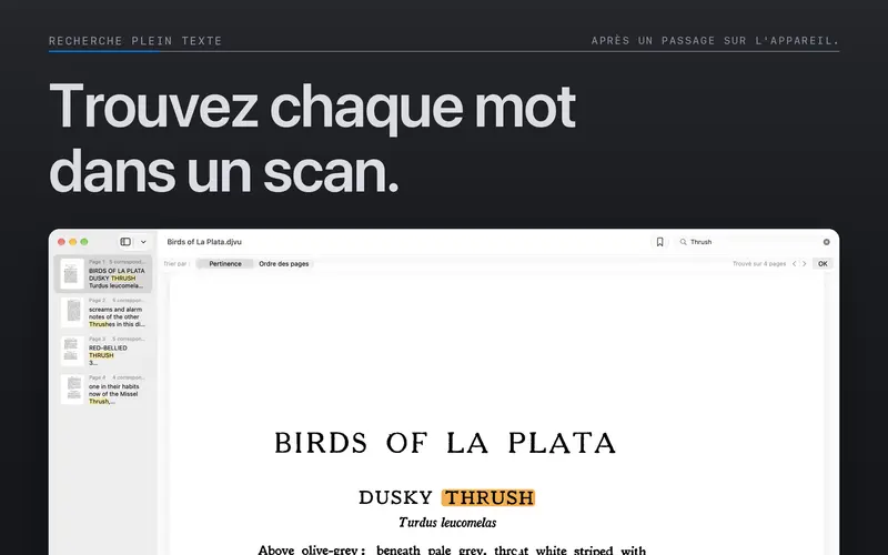 Recherche dans le document avec les résultats surlignés sur la page.