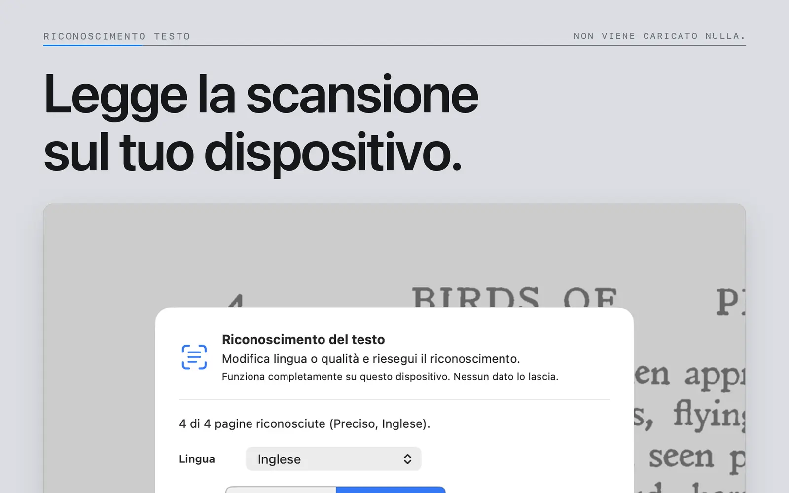 Impostazioni di lingua e qualità per il riconoscimento del testo sul dispositivo in Niraqua DjVu per Mac.
