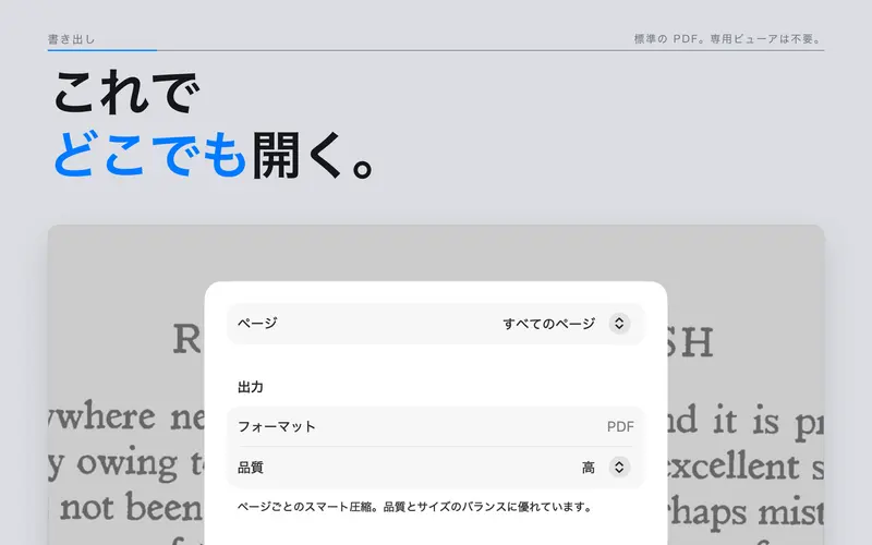 DjVu文書のPDF書き出しオプション。