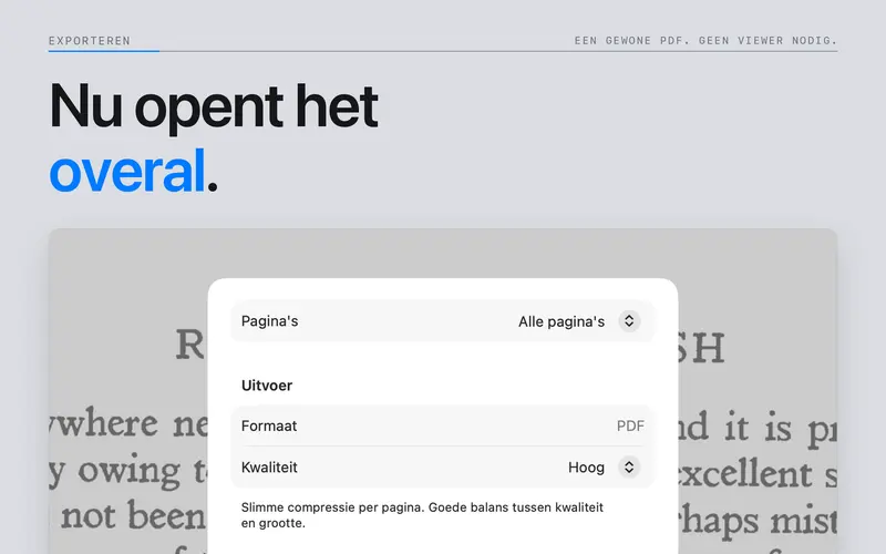 PDF-exportopties voor een DjVu-document.
