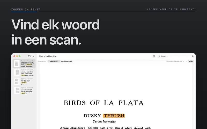 Zoeken in een document met gemarkeerde resultaten op de pagina.