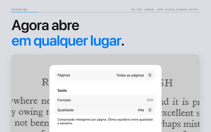 Opções de exportação em PDF de um documento DjVu.