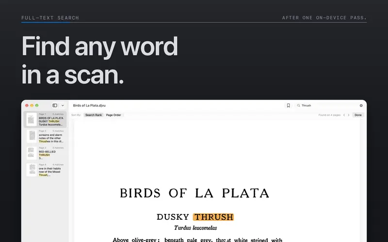 Document search with matching text highlighted on a page.