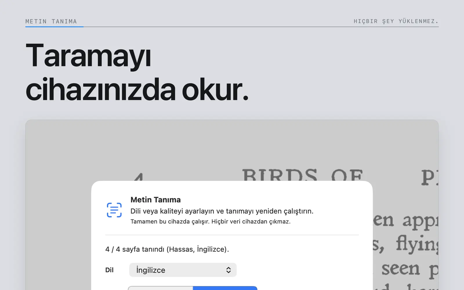 Mac’te Niraqua DjVu’da aygıt üzerinde metin tanıma için dil ve kalite ayarları.