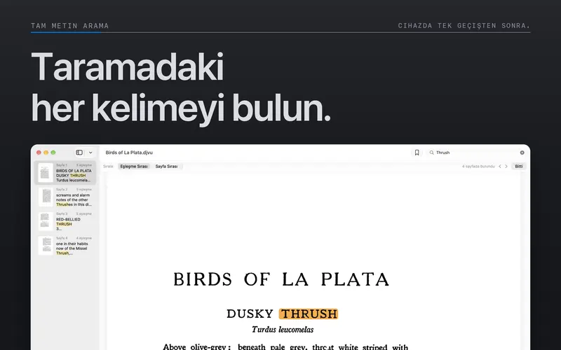 Sayfada vurgulanan eşleşmelerle belge araması.
