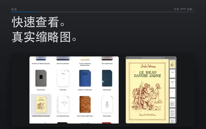 访达中的 DjVu 文件预览和缩略图。